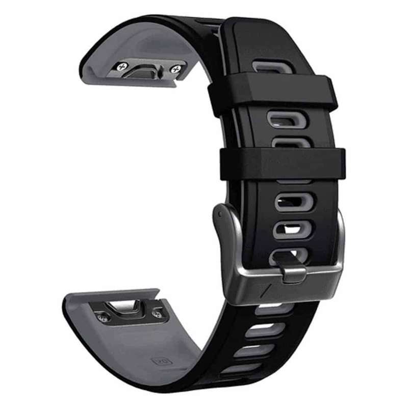 26mm Quick Fit Garmin Fenix 5X Silicone Strap - Black &amp; Grey (5X/6X/3/3HR)