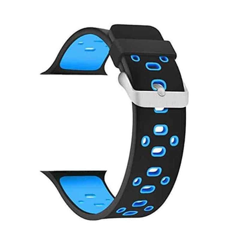 Perforated Silicone Strap for 38/40/41mm Apple Watch 6/5/4/3/2/1 (S/M/L)- Black &amp; Blue