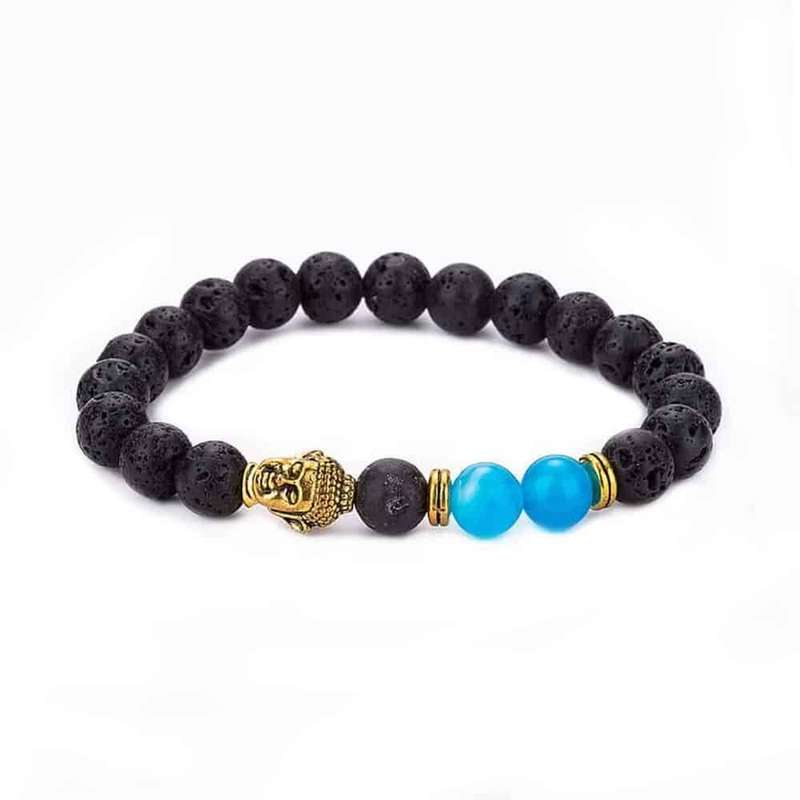 Aroma Oil Diffuser Lava Stone Blue Agate Buddha Bracelet - Black &amp; Blue