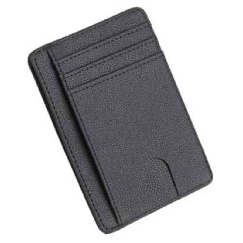 Minimalist Vegan Leather CardCash Holder RFID Protection-Black