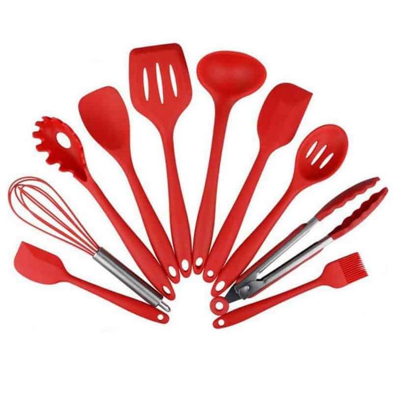 10-Pack Silicone Spatula Whisk Tong Spoon Kitchen Utensil Set