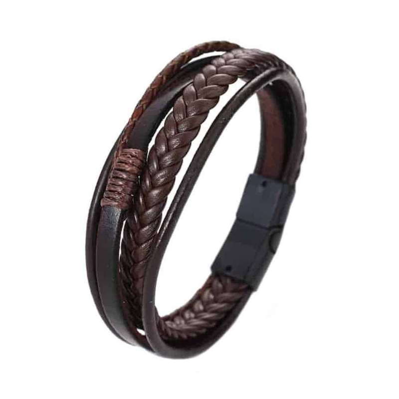 Multistrand Brown PU Vegan Leather Bracelet- M/L