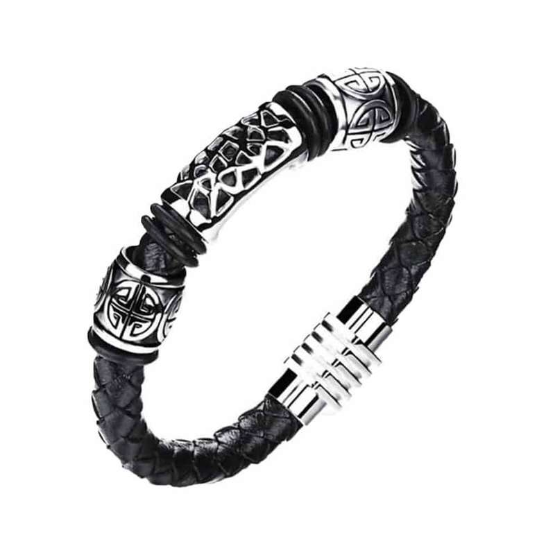 Braided Vegan Leather &amp; Stainless Steel Rope Bracelet- M/L