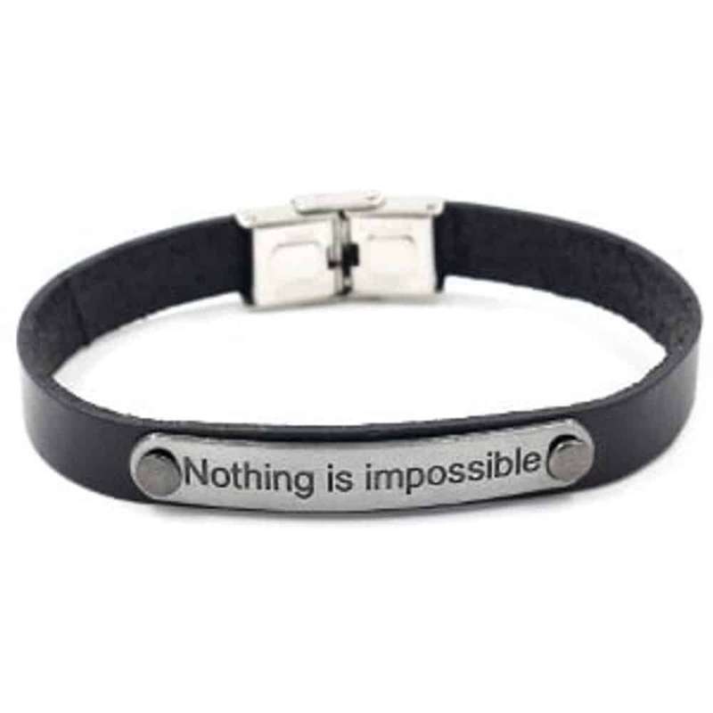 Unisex "Nothing Is Impossible" PU Vegan Leather Bracelet- M/L