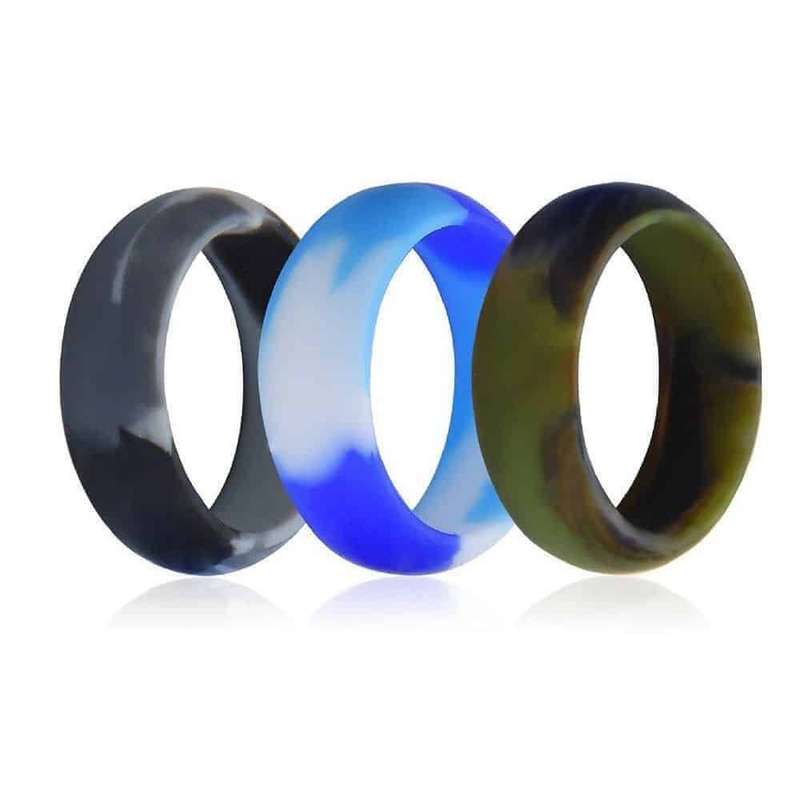 Silicone Camo Ring Set of 3 Size USA 7 RSA O - Color:Camo Green,Camo Blue,Camo Black