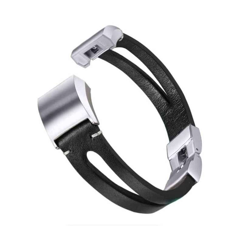 Leather Strap with Metal Clasp for Fitbit Charge 2- Black