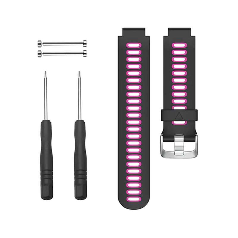 Silicone Strap for Garmin Forerunner 220/ 230/ 235/ 620/ 735- Black &amp; Pink