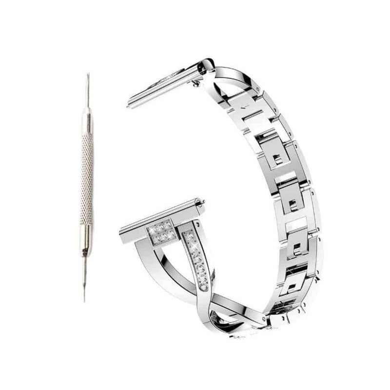 Fitbit Versa/Versa 2/Versa Lite x-design stainless steel rhinestone bracelet strap - Silver (S/M)