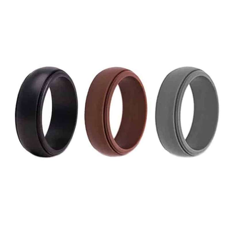 Men's Wedding/Commitment/Exercise Silicone Rings (4-Pack )Black, Grey, Brown (size 8/Q)