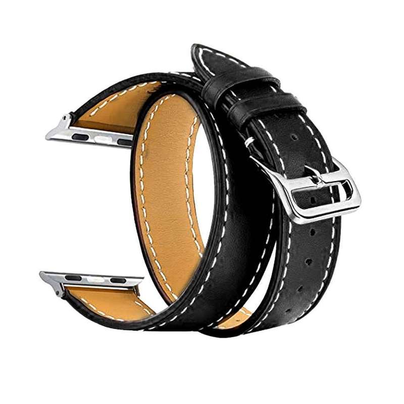 38/40/41mm Apple Watch double-wrap leather strap - Black (S-M)