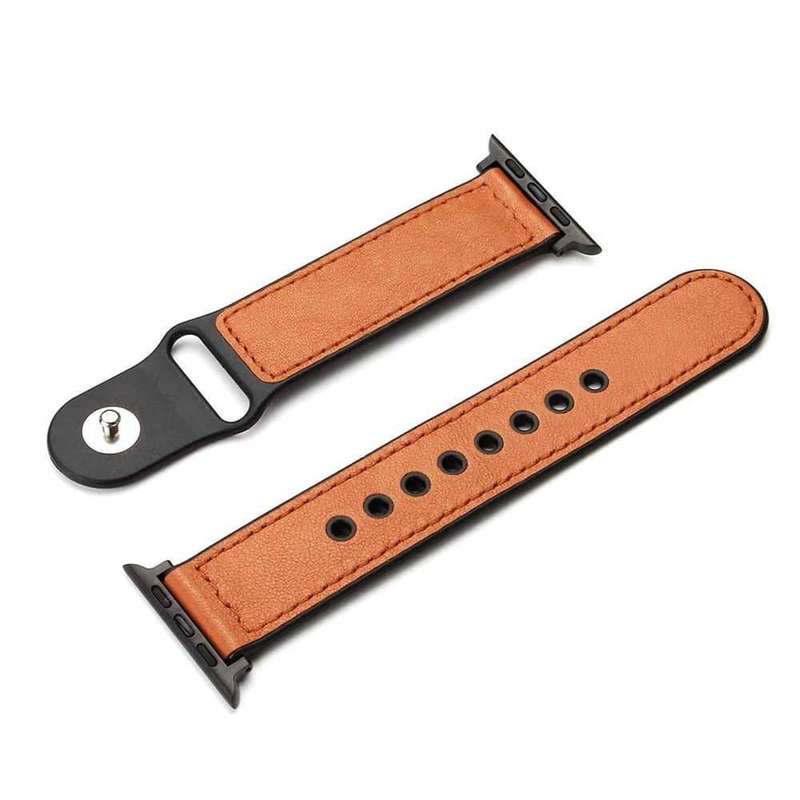 Leather &amp; Silicone Strap for 38/40/41mm Apple Watch- Brown