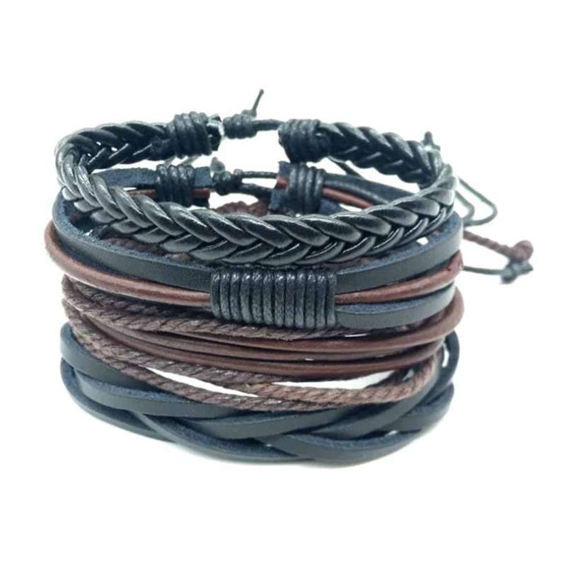 Handmade Layered Rope Chain Vegan PU Leather Bracelet- L/XL