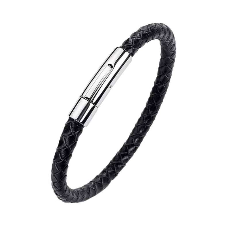 Minimalist Vegan PU Leather &amp; Stainless Steel Bracelet- M/L