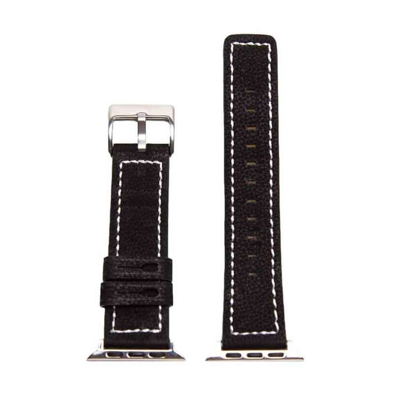 Replacement Leather Strap for 42/44/45mm Apple Watch- Black
