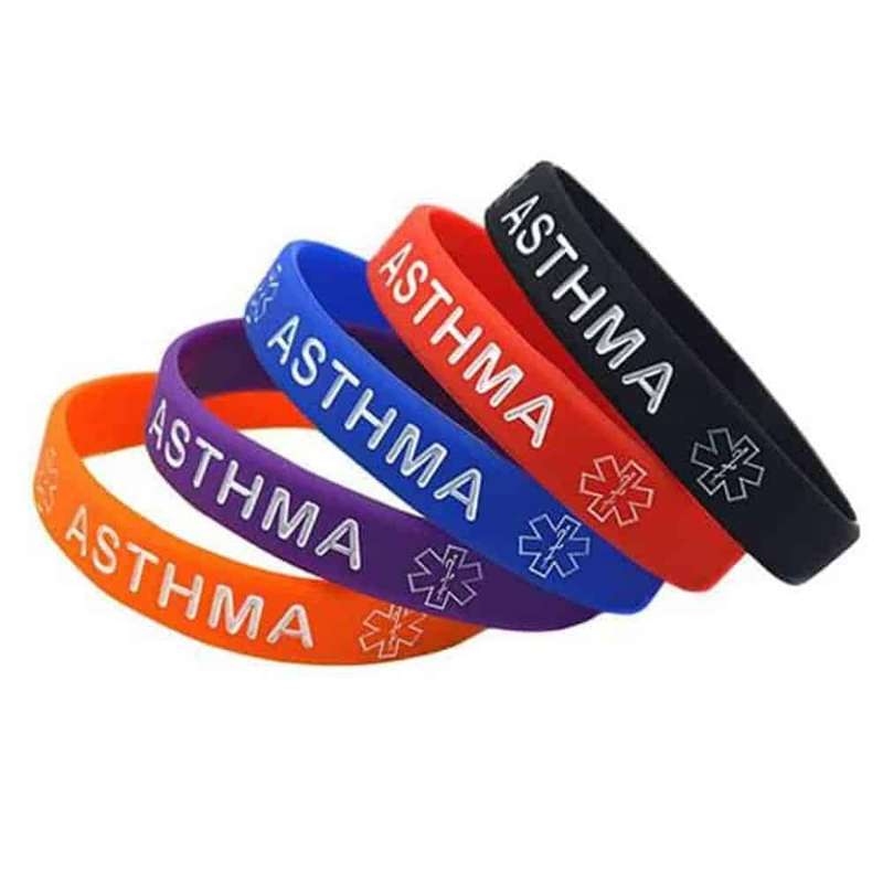 Asthma medical emergency alert silicone wristbands - x5 pieces