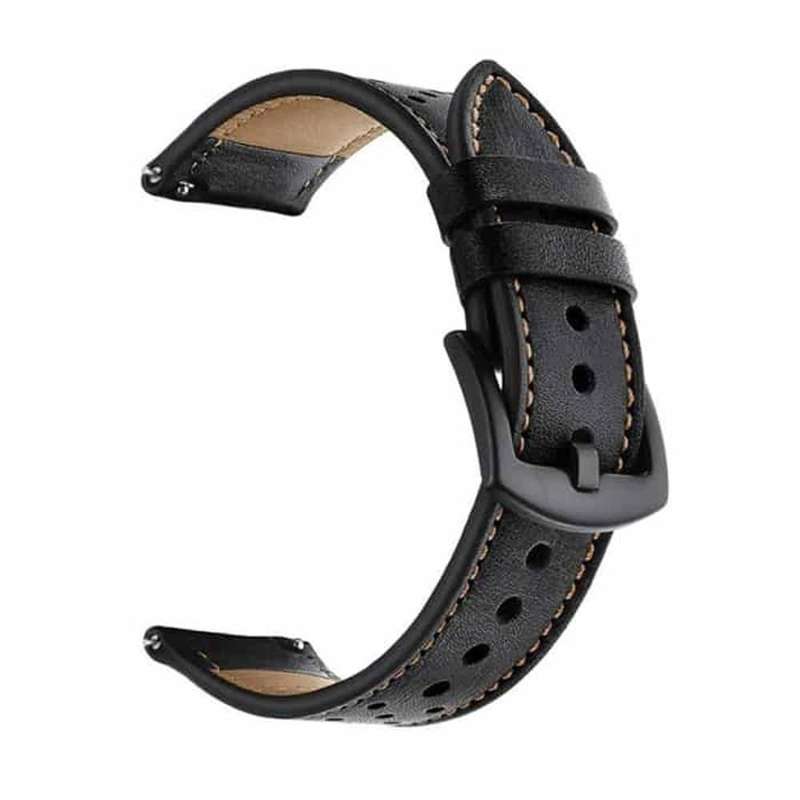 22mm Universal watch genuine leather &amp; silicone strap - Black (S-M-L)
