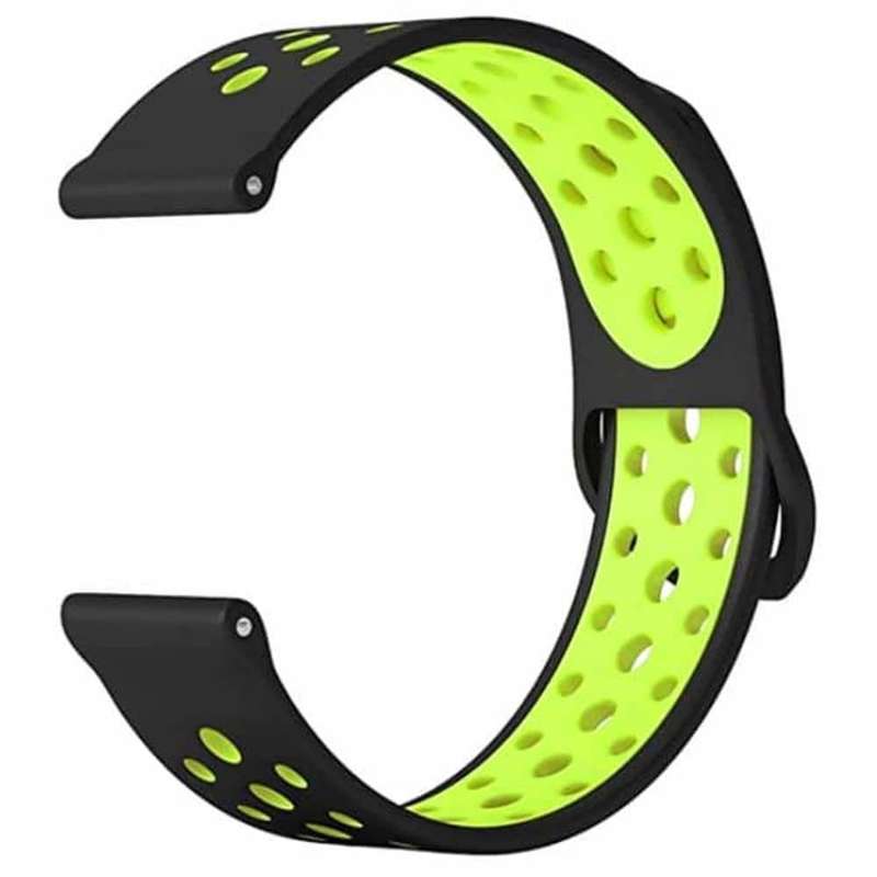 20mm Samsung Gear Sport silicone strap - Black &amp; green (S-M-L)