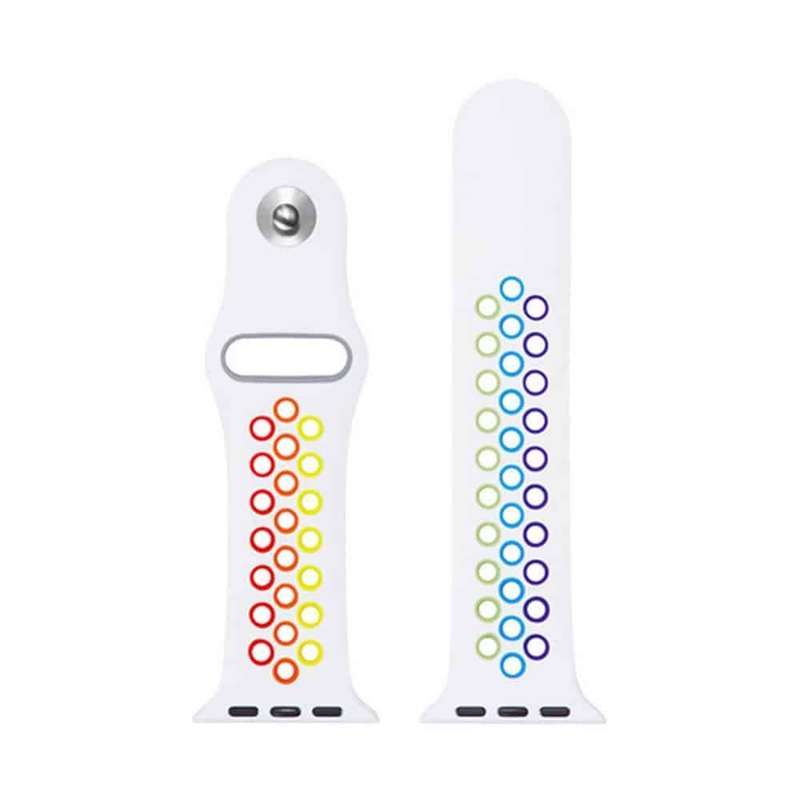 38/40/41mm Apple Watch 6/5/4/3/2/1 Silicone Strap - White + Rainbow (S-M)
