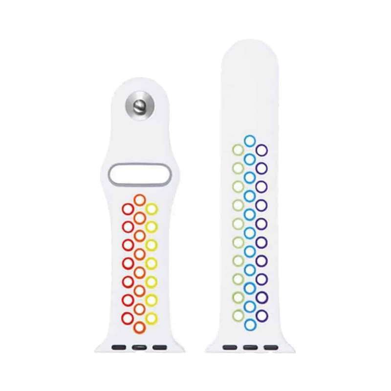 Silicone Strap for 42/44/45/49mm Apple Watch (M/L)- White &amp; Rainbow