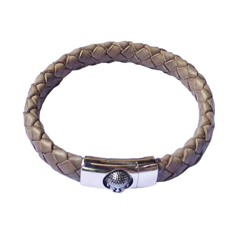 genuine leather &amp; stainless-steel style bracelet - Brown (20mm)