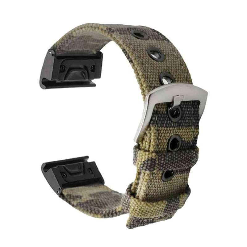 26mm Garmin Fenix 6X Replacement Cotton Canvas Strap - Camo Grey (S-M-L)