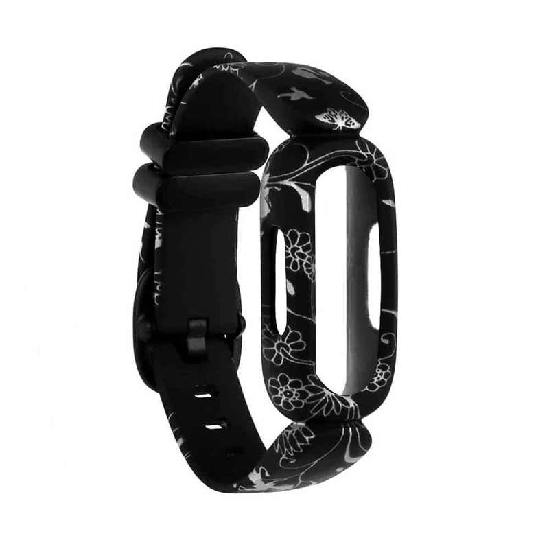 Silicone Strap for Fitbit Ace 3 - Black Flower