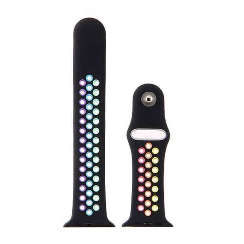 Silicone Strap 38/40/41mm apple watch M/L - Black+Rainbow
