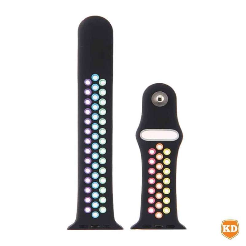 Silicone Strap 42/44/45mm apple watch M/L - Black+Rainbow