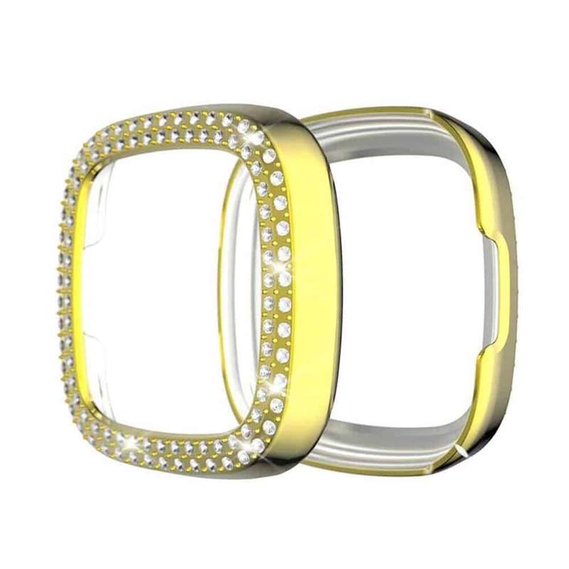 PC case with diamond for Fitbit Versa 3 ,Sense - Gold