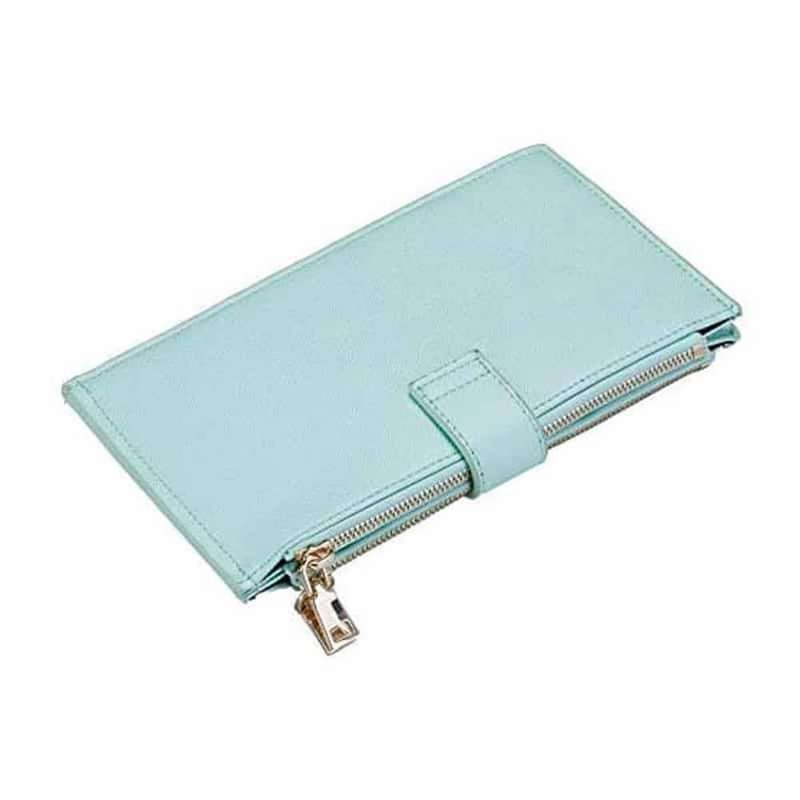 Womens Wallet RFID Blocking Bifold Multi Card Case Wallet with Zipper Pocket Crosshatch - Light Blue
