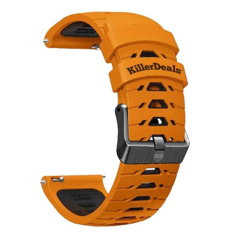 22mm Universal Watch Silicone Strap for Garmin Samsung Huawei- Orange &amp; Black