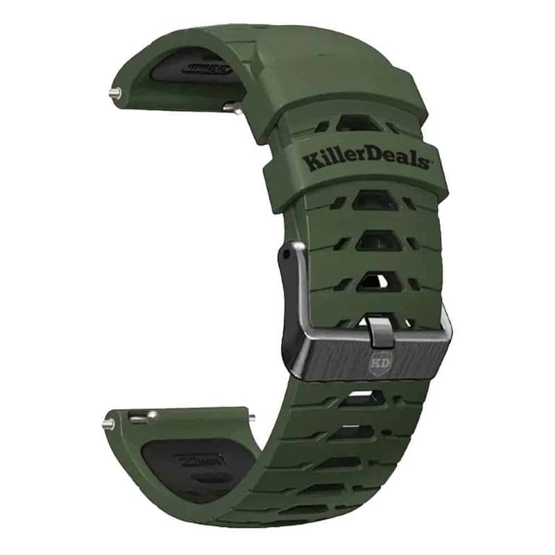 22mm Universal Watch Silicone Strap for Garmin Samsung Huawei- Dark Green &amp; Black