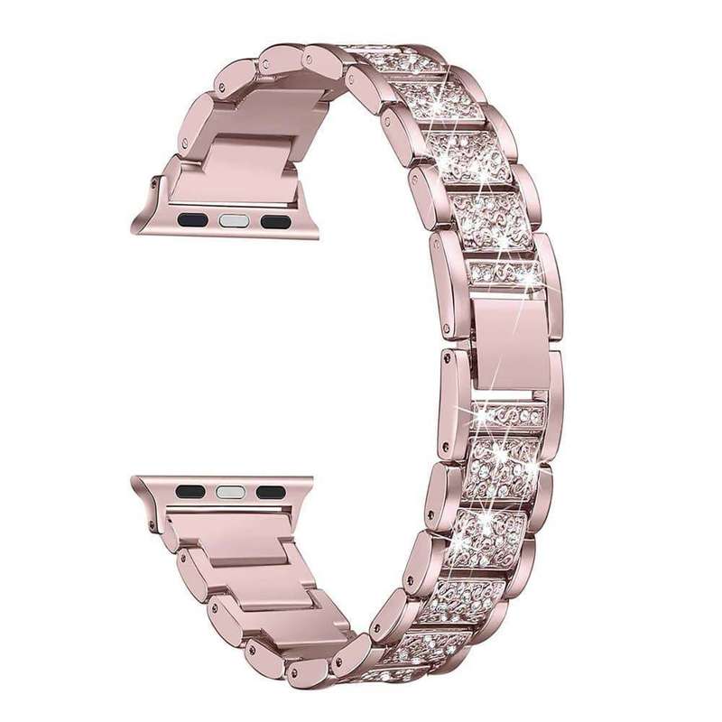 42/44/45mm Apple Watch SE diamond rhinestone strap + tool - Rose pink (S-M-L)