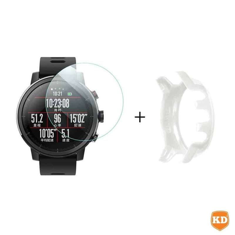 Amazfit 2/2S Stratos TPU protective case (white) + glass screen protector Combo