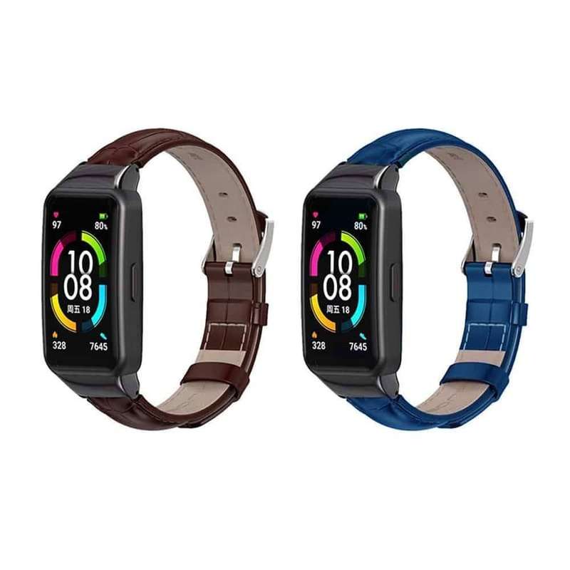 18mm PU Leather Strap for Huawei Band 6- Brown &amp; Blue Combo