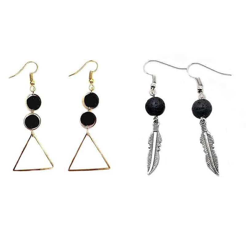 Feather/Triangle Lava Stone Diffuser/Aromatherapy Earrings Combo
