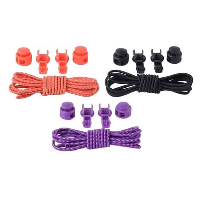 Elastic No Tie Speed Shoelaces- Black /Orange/Purple Combo