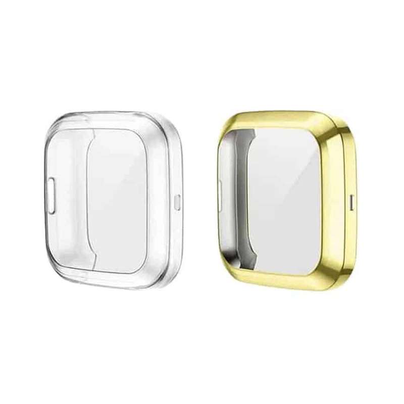 HD TPU Protective Case for Fitbit Versa 2-Clear + Gold Combo