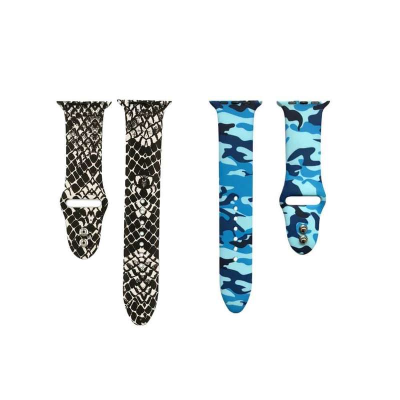 Silicone Strap for 38/40/41mm Apple Watch- Snake Skin &amp; Camo Blue- S/M 2 Pack
