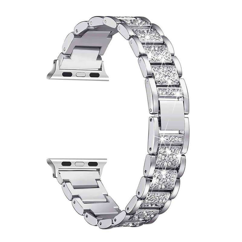 38/40/41mm Apple Watch SE diamond rhinestone strap + tool - Silver (S-M-L)