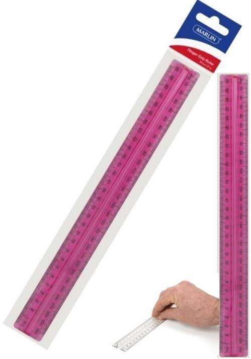 Marlin 30cm Finger Grip Clear Pink Ruler