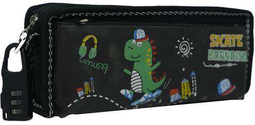 BRAINWARE PENCIL CASE DINO BLACK WT LOCK
