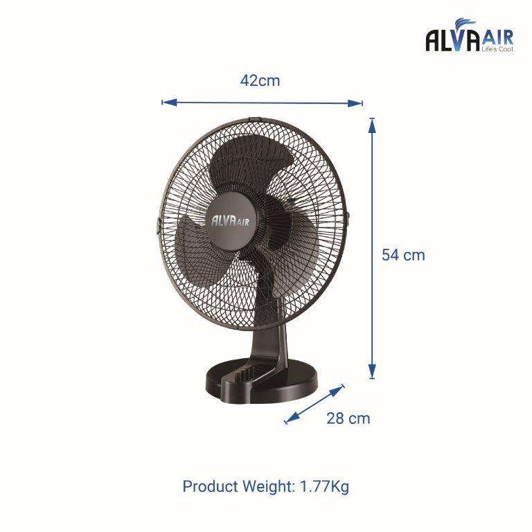 Alva 40cm Plastic Desk Fan Black 45w