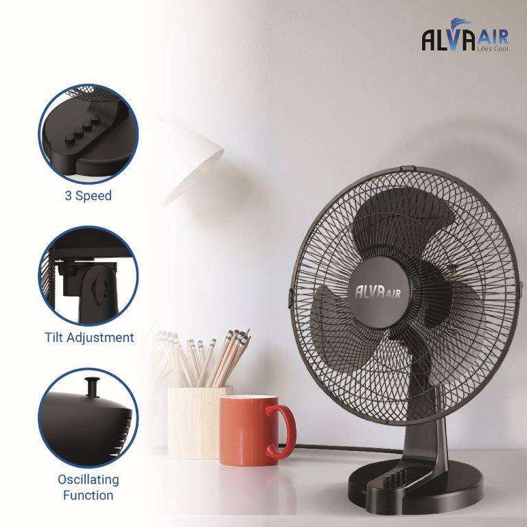 Alva 40cm Plastic Desk Fan Black 45w