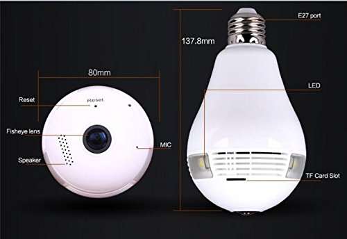 Optodio Light Bulb Wireless WIFI IP Security Camera Panoramic 360 Degree 960p White