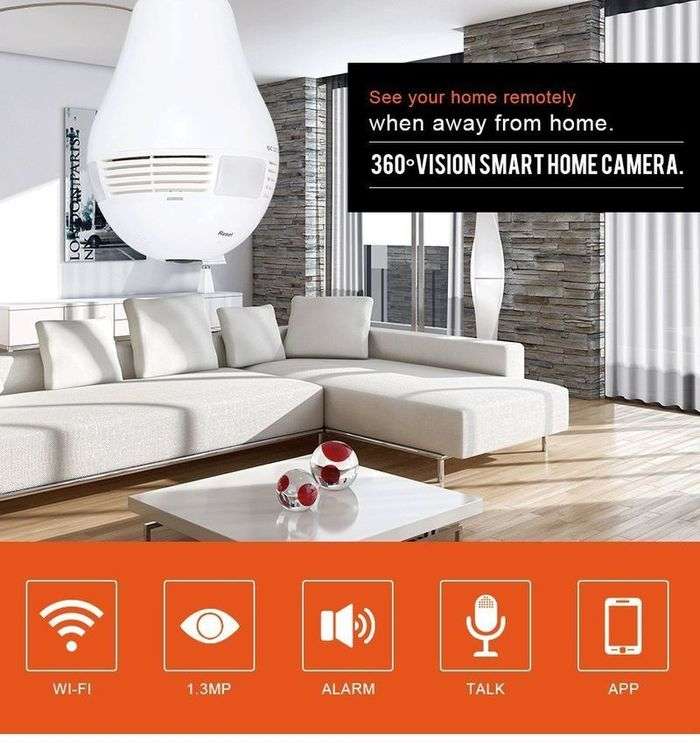 Optodio Light Bulb Wireless WIFI IP Security Camera Panoramic 360 Degree 960p White