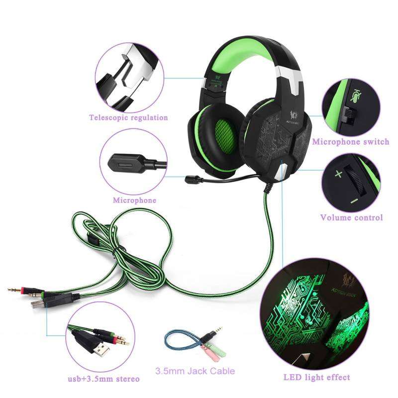 KOTION EACH G1000 Gaming Headset with 7 RGB LED Light - Green