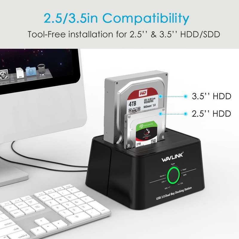 WAVLINK USB 3.0 Dual-Bay Hard Drive Docking Station For 2.5/3.5Inch HDD/SSD