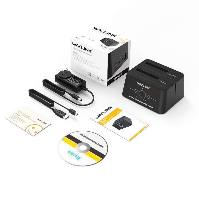WAVLINK USB 3.0 Dual-Bay Hard Drive Docking Station For 2.5/3.5Inch HDD/SSD