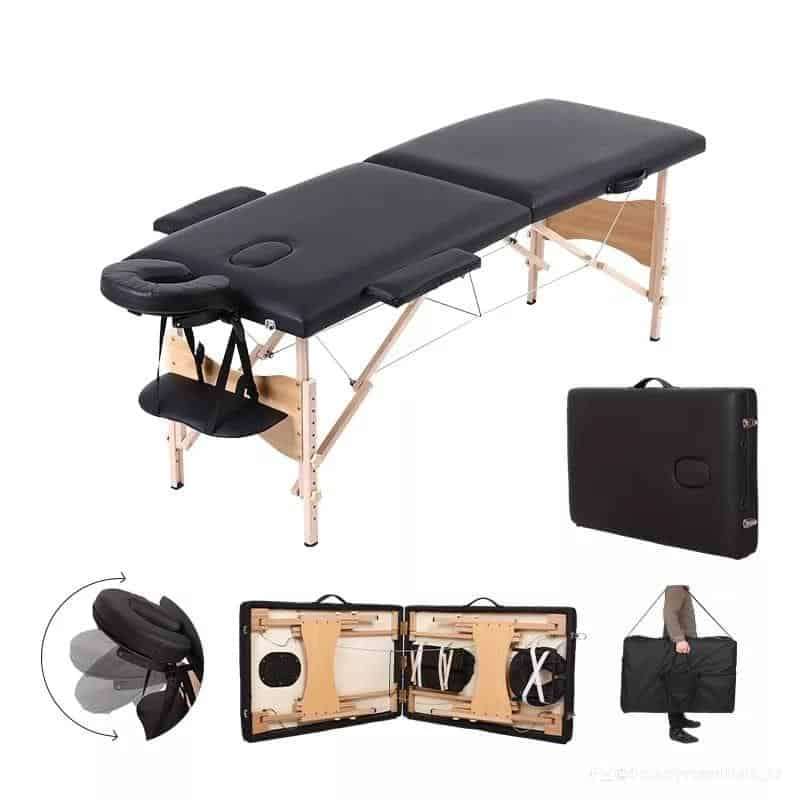 Adjustable Massage Bed 3 Fold Height With Backrest Black